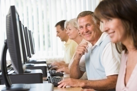 Adult students in a computer lab