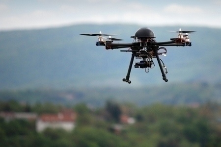 flying drone with camera on the sky