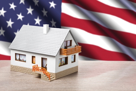 classic house against USA flag background