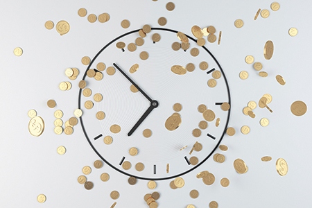 coins and clock, 3d render
