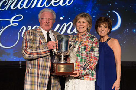 (L to R): Don Walston, founder and chairman of Coldwell Banker Howard Perry and Walston (CBHPW) and Nancy Harner, senior vice president of Relocation/Corporate Services for CBHPW, accepted the prestigious Cartus Masters Cup award from Lydia Collins, southeast regional director for Cartus Broker Services.