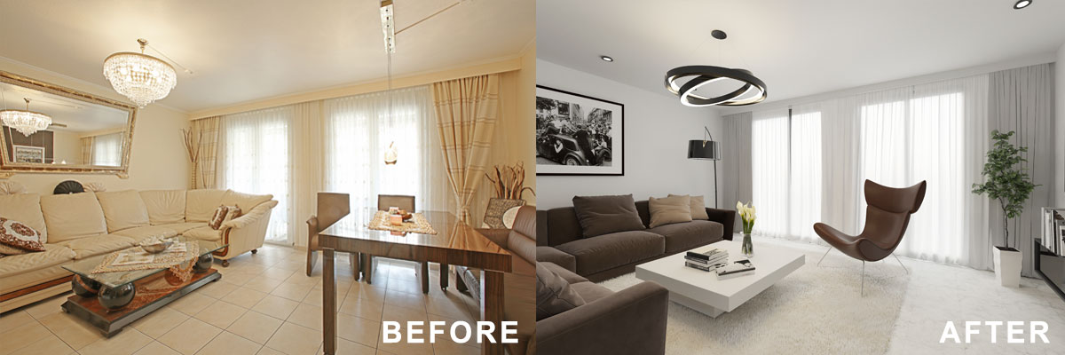 An agent virtually renovated an outdated living room to help the buyer visualize how the space could look.